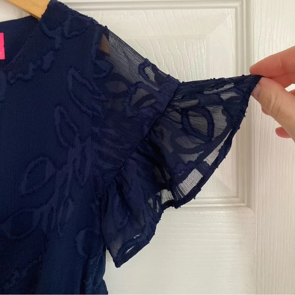 Lilly Pulitzer Mini Darlah Botanical Clip True Navy Chiffon Dress, Girl's Size 7